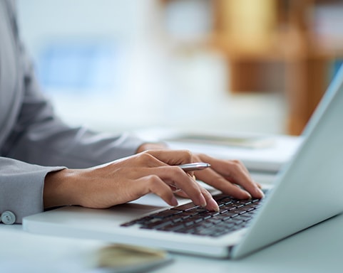 close-up of insurance agent doing research